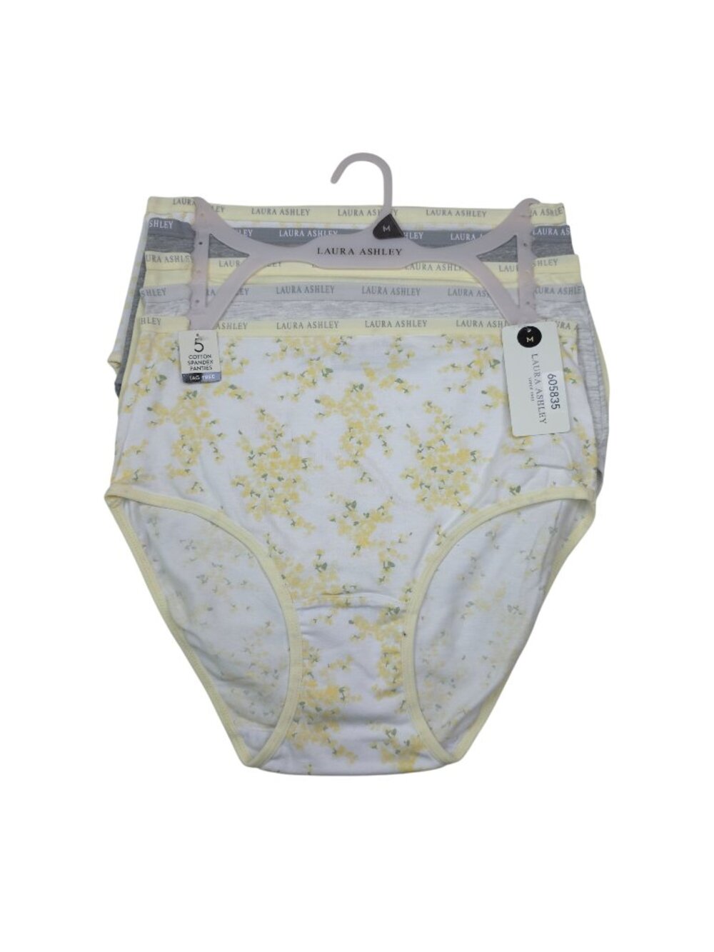 Laura Ashley Womens 5-Pack Tag-Free Medium Panties Briefs Cotton Spandex Yellow